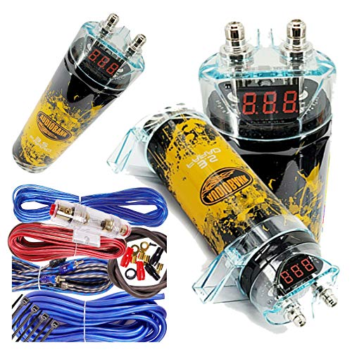 Audiobank 3.5 Farad Capacitor Car Audio 3500 Watts Power 12V Car Digital Power 3 Digit Display and Complete 1500 Watts 8 Gauge Car Amplifier Installation Wiring Kit Blue Audiobank 3.5 Farad Capacitor Car Audio 3500 Watts Power 12V Car Digital Power 3 Digit Display and Complete 1500 Watts 8 Gauge Car Amplifier Installation Wiring Kit Blue